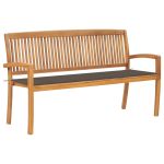 Bancă de grădină stivuibilă cu pernă, 159 cm, lemn masiv de tec GartenMobel Dekor