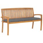 Bancă de grădină stivuibilă cu pernă, 159 cm, lemn masiv tec GartenMobel Dekor