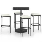 Set mobilier bar de grădină cu perne, 5 piese, negru, poliratan GartenMobel Dekor