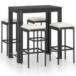 Set mobilier bar de grădină cu perne, 5 piese, negru, poliratan GartenMobel Dekor