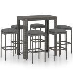 Set mobilier bar de grădină cu perne, 7 piese, gri, poliratan GartenMobel Dekor