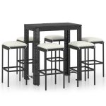 Set mobilier bar de grădină cu perne, 7 piese, negru, poliratan GartenMobel Dekor