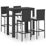 Set mobilier bar de exterior cu perne 5 piese, negru, poliratan GartenMobel Dekor
