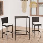 Set mobilier bar de grădină cu perne, 3 piese, negru, poliratan GartenMobel Dekor