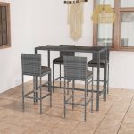 Set mobilier bar de grădină cu perne, 5 piese, gri, poliratan GartenMobel Dekor