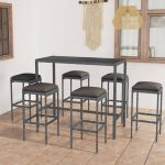 Set mobilier bar de grădină cu perne, 7 piese, gri, poliratan GartenMobel Dekor
