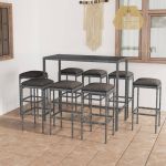 Set mobilier bar de grădină cu perne, 9 piese, gri, poliratan GartenMobel Dekor
