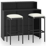 Set mobilier bar de grădină cu perne, 3 piese, negru GartenMobel Dekor