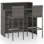 Set mobilier de bar de grădină cu perne, 3 piese, gri GartenMobel Dekor