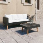 Set mobilier de grădină cu perne, 2 piese, negru, poliratan GartenMobel Dekor