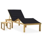 Șezlong de grădină cu masă și pernă, lemn de pin tratat GartenMobel Dekor