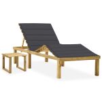 Șezlong de grădină cu masă și pernă, lemn de pin tratat GartenMobel Dekor