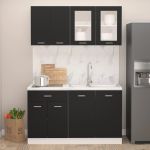 Set dulapuri de bucătărie, 4 piese, negru, lemn prelucrat GartenMobel Dekor