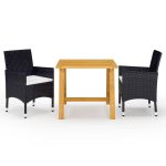 Set de masă pentru grădină, 3 piese, negru GartenMobel Dekor