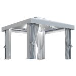 Pavilion cu perdele si șiruri lumini LED, alb crem, 3x3 m GartenMobel Dekor