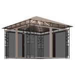 Pavilion cu plasă anti-țânțari si lumini LED, gri taupe, 3x3x2,73 m GartenMobel Dekor