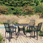Set mobilier bistro, 5 piese, negru, aluminiu turnat GartenMobel Dekor