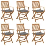Scaune grădină pliabile, cu perne, 6 buc., lemn masiv de acacia GartenMobel Dekor