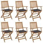 Scaune grădină pliabile, cu perne, 6 buc., lemn masiv de acacia GartenMobel Dekor