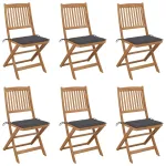 Scaune grădină pliabile cu perne, 6 buc., lemn masiv de acacia GartenMobel Dekor