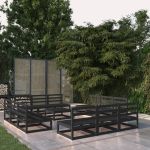 Set mobilier de grădină, 13 piese, negru, lemn masiv de pin GartenMobel Dekor