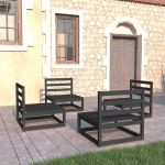 Set mobilier de grădină, 4 piese, negru, lemn masiv de pin GartenMobel Dekor