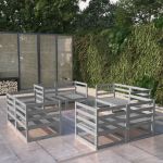 Set mobilier de grădină, 8 piese, gri, lemn masiv de pin GartenMobel Dekor