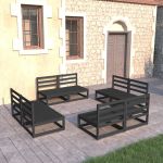 Set mobilier de grădină, 8 piese, negru, lemn masiv de pin GartenMobel Dekor