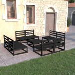 Set mobilier de grădină, 9 piese, negru, lemn masiv de pin GartenMobel Dekor