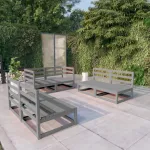 Set mobilier de grădină, 6 piese, gri, lemn masiv de pin GartenMobel Dekor