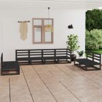Set mobilier de grădină, 8 piese, negru, lemn masiv de pin GartenMobel Dekor