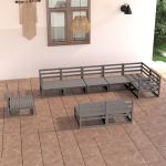 Set mobilier de grădină, 9 piese, gri, lemn masiv de pin GartenMobel Dekor