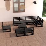 Set mobilier de grădină, 9 piese, negru, lemn masiv de pin GartenMobel Dekor