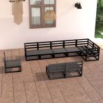 Set mobilier de grădină, 9 piese, negru, lemn masiv de pin GartenMobel Dekor