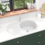 Chiuvetă de bucătărie din granit, alb, un bazin, oval GartenMobel Dekor