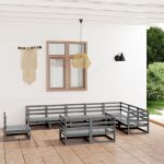 Set mobilier de grădină, 10 piese, gri, lemn masiv de pin GartenMobel Dekor