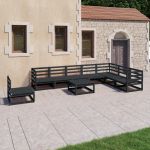 Set mobilier de grădină, 9 piese, negru, lemn masiv de pin GartenMobel Dekor