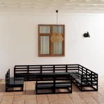 Set mobilier de grădină, 12 piese, negru, lemn masiv pin GartenMobel Dekor