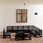 Set mobilier de grădină, 13 piese, negru, lemn masiv de pin GartenMobel Dekor
