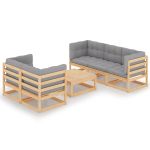 Set mobilier de grădină cu perne, 6 piese, lemn masiv de pin GartenMobel Dekor