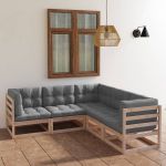 Set mobilier de grădină, 5 piese, cu perne, lemn masiv de pin GartenMobel Dekor