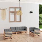 Set mobilier de grădină, 7 piese, cu perne, lemn masiv de pin GartenMobel Dekor