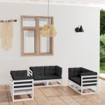 Set mobilier de grădină cu perne, 6 piese, lemn masiv de pin GartenMobel Dekor