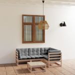 Set mobilier de grădină, 5 piese, cu perne, lemn masiv de pin GartenMobel Dekor