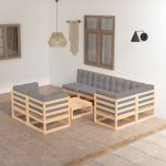 Set mobilier de grădină cu perne, 8 piese, lemn masiv de pin GartenMobel Dekor