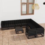 Set mobilier grădină cu perne, 10 piese, negru, lemn masiv pin GartenMobel Dekor
