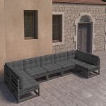 Set mobilier grădină cu perne, 7 piese, negru, lemn masiv pin GartenMobel Dekor