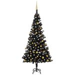 Brad Crăciun pre-iluminat cu set globuri, negru, 150 cm, PVC GartenMobel Dekor