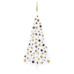 Jumătate brad Crăciun pre-iluminat cu set globuri, alb, 210 cm GartenMobel Dekor