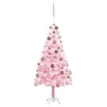 Brad Crăciun pre-iluminat cu set globuri, roz, 120 cm, PVC GartenMobel Dekor